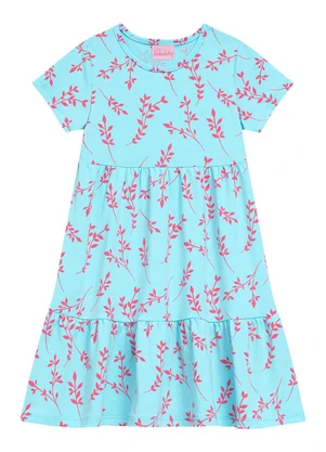 Duduka - Vestido Bebê Estampa Rotativa Folhas  Azul - DUDUKA