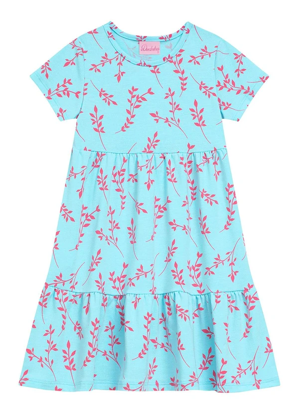 Duduka - Vestido Bebê Estampa Rotativa Folhas Azul