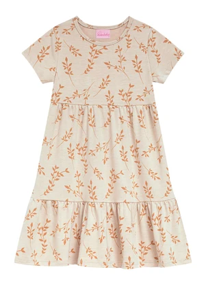 Duduka - Vestido Bebê Estampa Rotativa Folhas  Bege - DUDUKA