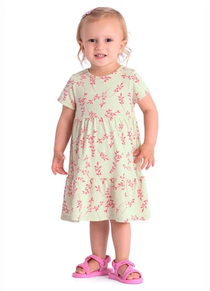 Duduka - Vestido Bebê Estampa Rotativa Folhas  Bege - DUDUKA