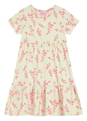 Duduka - Vestido Bebê Estampa Rotativa Folhas  Bege - DUDUKA