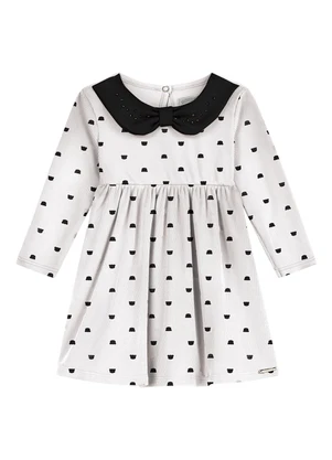 Alakazoo - Vestido Bebê Estampado com Mangas Longas Branco - ALAKAZOO