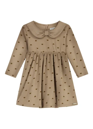 Alakazoo - Vestido Bebê Estampado com Mangas Longas Marrom - ALAKAZOO