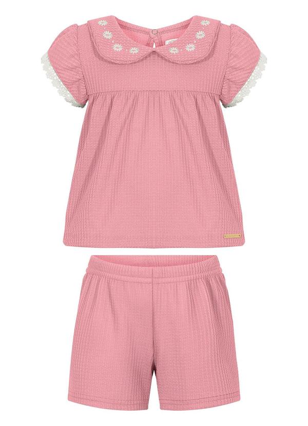 Alakazoo - Vestido Bebê Estampado de Mangas Curtas Rosa