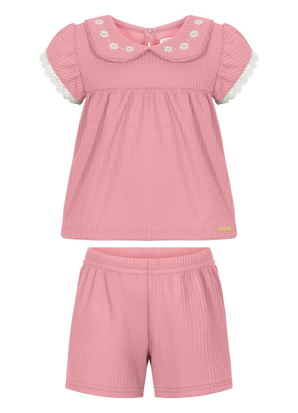 Alakazoo - Vestido Bebê Estampado de Mangas Curtas Rosa