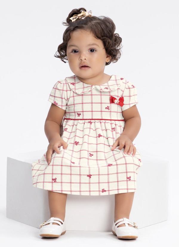 Alakazoo - Vestido Bebê Estampado de Mangas Curtas Vermelho