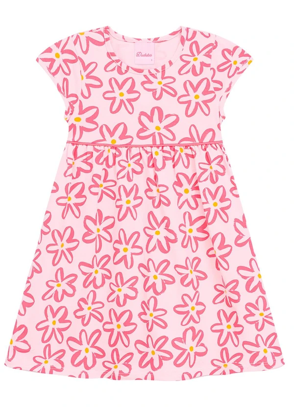 Duduka - Vestido Bebê Flores com Recorte na Cintura  Rosa
