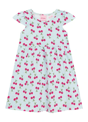 Duduka - Vestido Bebê Listrada Cereja Manga Copinho  Rosa - DUDUKA