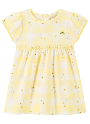 Milli e Nina - Vestido Bebê Manga Curta em Malha Vichy Amarelo - MILLI E NINA