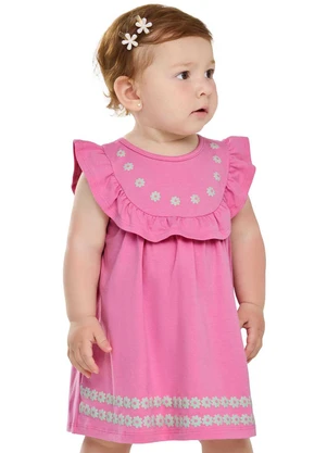 Elian - Vestido Bebê Menina Babados Floral em Puff Rosa - ELIAN