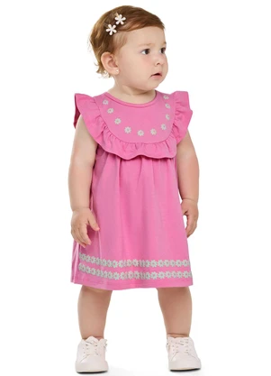 Elian - Vestido Bebê Menina Babados Floral em Puff Rosa - ELIAN