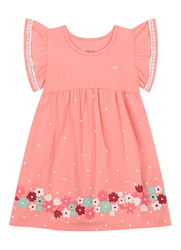 Elian - Vestido Bebê Menina Barra Floral Rosa