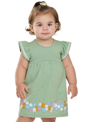 Elian - Vestido Bebê Menina Barra Floral Verde - ELIAN