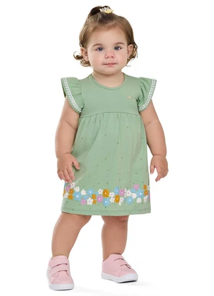 Elian - Vestido Bebê Menina Barra Floral Verde - ELIAN