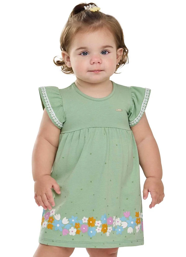 Elian - Vestido Bebê Menina Barra Floral Verde