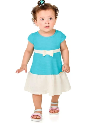 Marlan - Vestido Bebê Menina Bicolor com Laço Azul - MARLAN