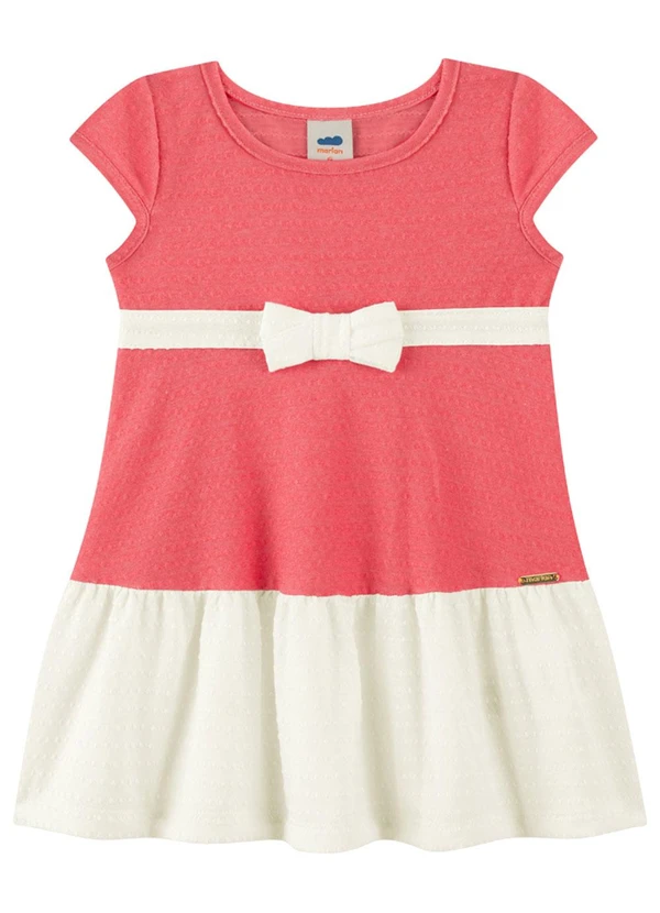 Marlan - Vestido Bebê Menina Bicolor com Laço Rosa
