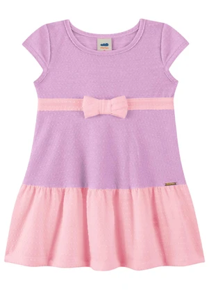 Marlan - Vestido Bebê Menina Bicolor com Laço Roxo - MARLAN