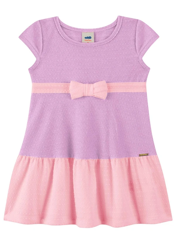 Marlan - Vestido Bebê Menina Bicolor com Laço Roxo