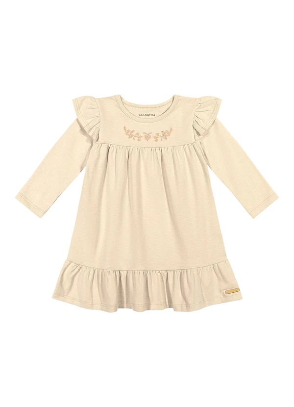 Colorittá - Vestido Bebê Menina Bordado Floral Bege