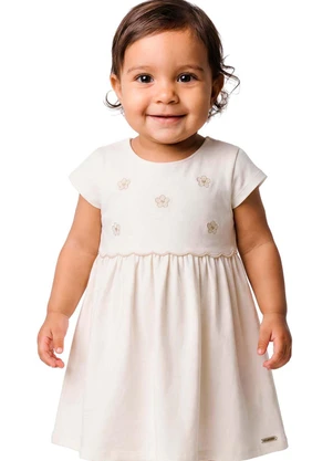 Colorittá - Vestido Bebê Menina Bordado Flores Bege - COLORITTÁ