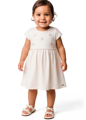 Colorittá - Vestido Bebê Menina Bordado Flores Bege - COLORITTÁ
