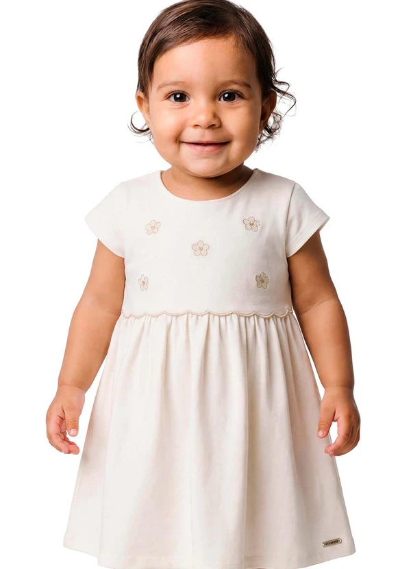 Colorittá - Vestido Bebê Menina Bordado Flores Bege
