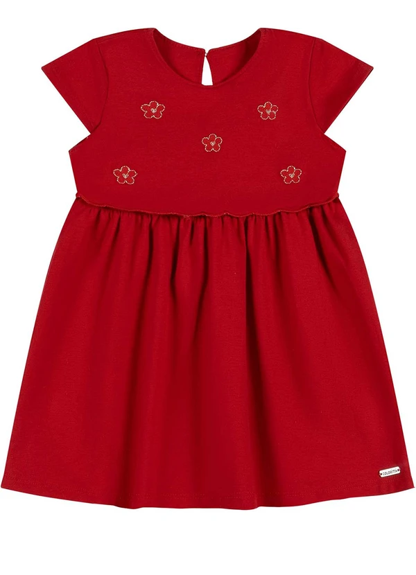 Colorittá - Vestido Bebê Menina Bordado Flores Vermelho