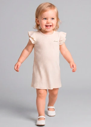 Marlan - Vestido Bebê Menina Canelado com Babados Bege - MARLAN