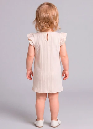 Marlan - Vestido Bebê Menina Canelado com Babados Bege - MARLAN