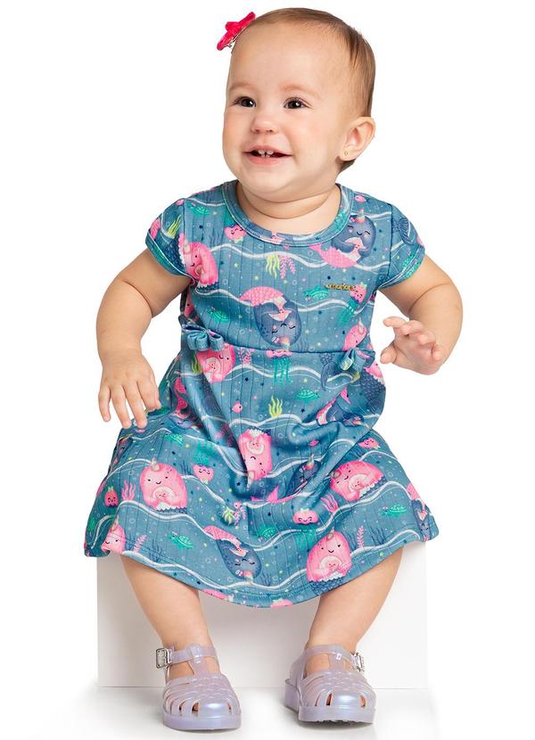 Vestido Bebê Menina Canelado Maxi Seaside Azul Marlan