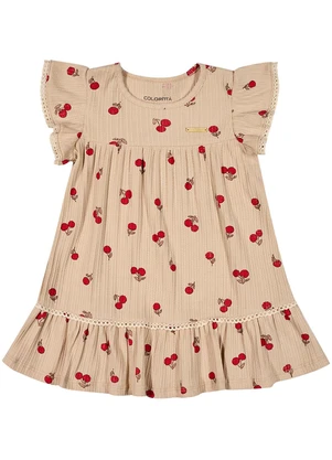 Colorittá - Vestido Bebê Menina Cerejinhas Marrom - COLORITTÁ