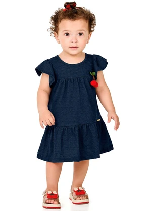 Marlan - Vestido Bebê Menina com Aplique de Cereja Azul - MARLAN