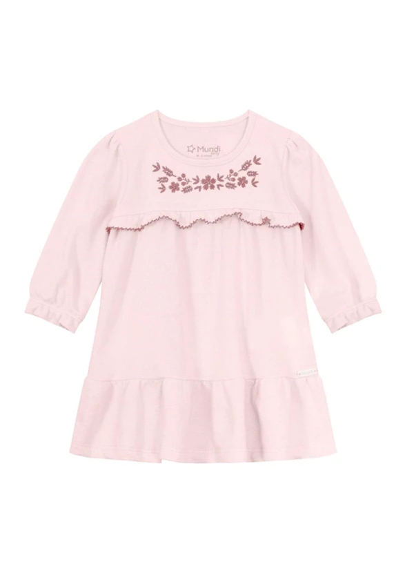 Brandili Mundi - Vestido Bebê Menina com Bordado Florido Rosa 2