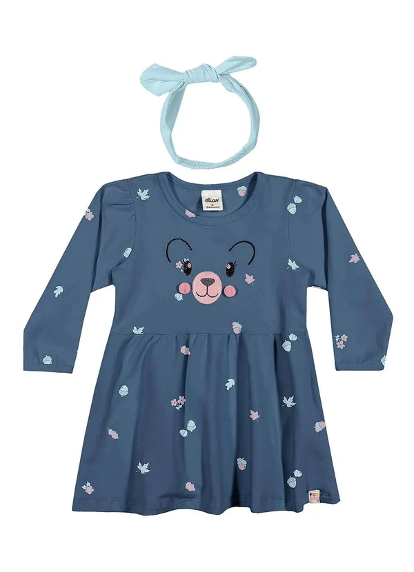 Elian - Vestido Bebê Menina com Faixa de Cabelo Azul