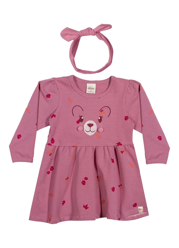 Elian - Vestido Bebê Menina com Faixa de Cabelo Rosa