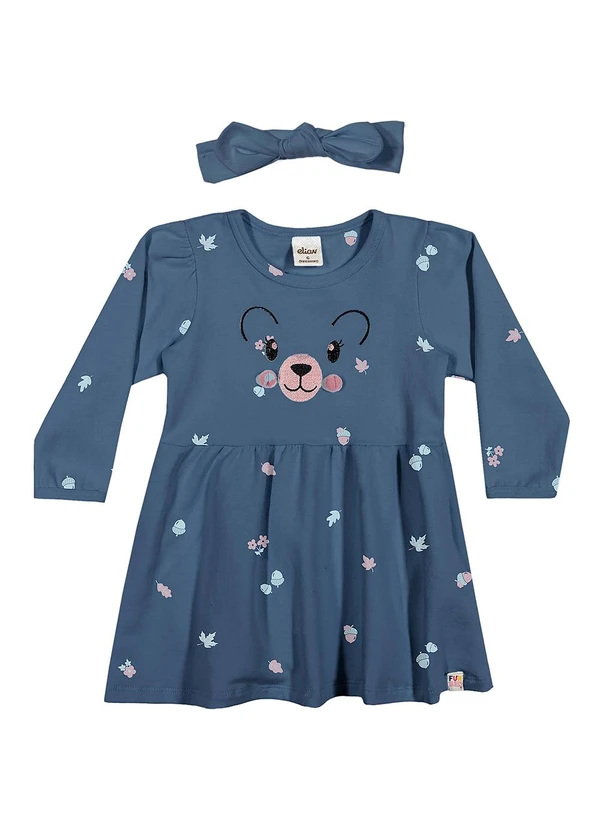 Elian - Vestido Bebê Menina com Faixa de Cabelo Azul