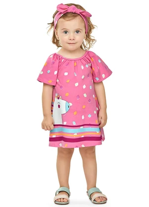 Elian - Vestido Bebê Menina com Faixa para Cabelo Rosa - ELIAN