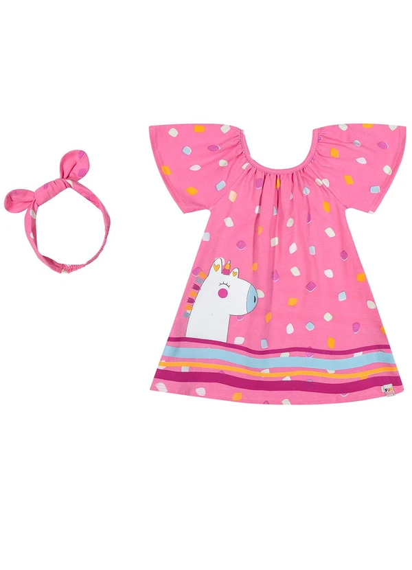 Elian - Vestido Bebê Menina com Faixa para Cabelo Rosa 2