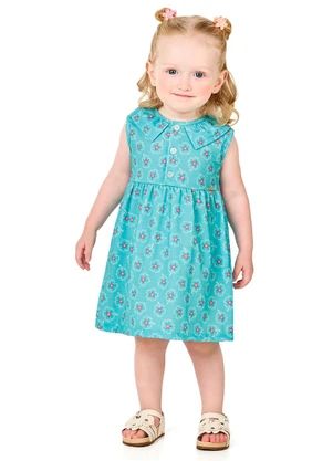 Marlan - Vestido Bebê Menina Cotton com Gola Azul - MARLAN