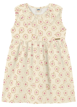 Marlan - Vestido Bebê Menina Cotton com Gola Bege - MARLAN