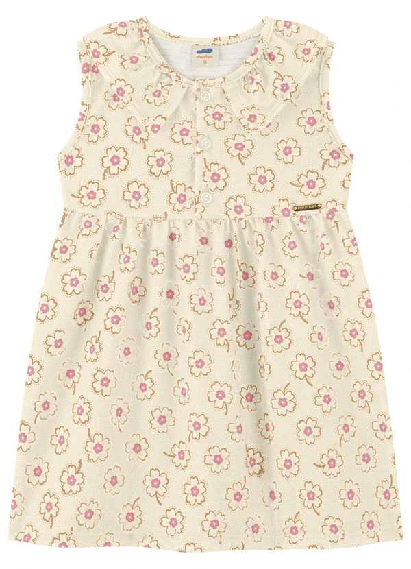 Marlan - Vestido Bebê Menina Cotton com Gola Bege