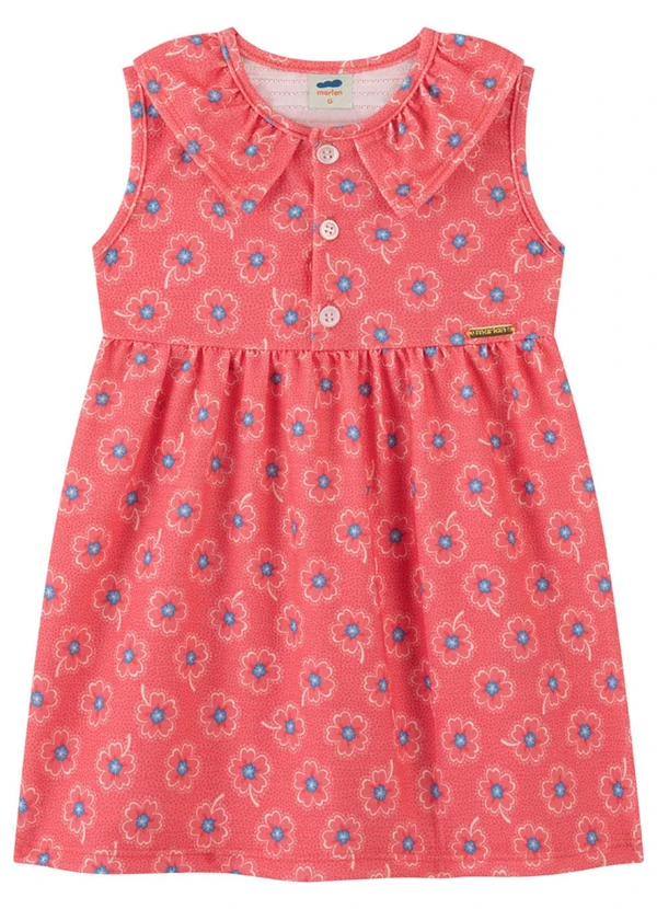 Marlan - Vestido Bebê Menina Cotton com Gola Rosa