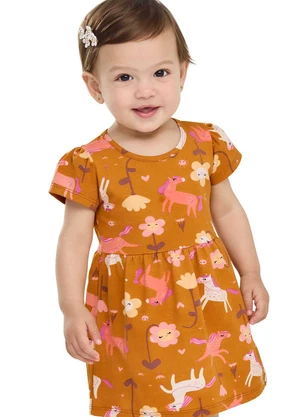 Elian - Vestido Bebê Menina Cotton Pôneis Laranja - ELIAN