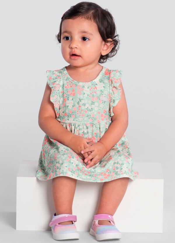 Brandili Baby - Vestido Bebê Menina de Florzinhas Verde