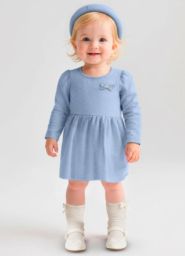 Alakazoo - Vestido Bebê Menina de Mangas Longas Azul