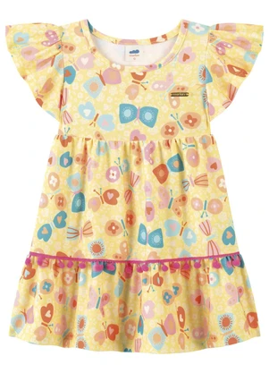 Marlan - Vestido Bebê Menina em Malha com Pompom Amarelo - MARLAN