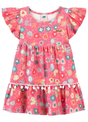 Marlan - Vestido Bebê Menina em Malha com Pompom Rosa - MARLAN