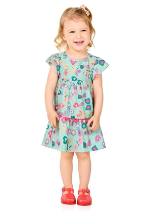 Marlan - Vestido Bebê Menina em Malha com Pompom Verde - MARLAN