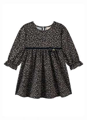 Milli e Nina - Vestido Bebê Menina em Tecido Rajado Preto - MILLI E NINA